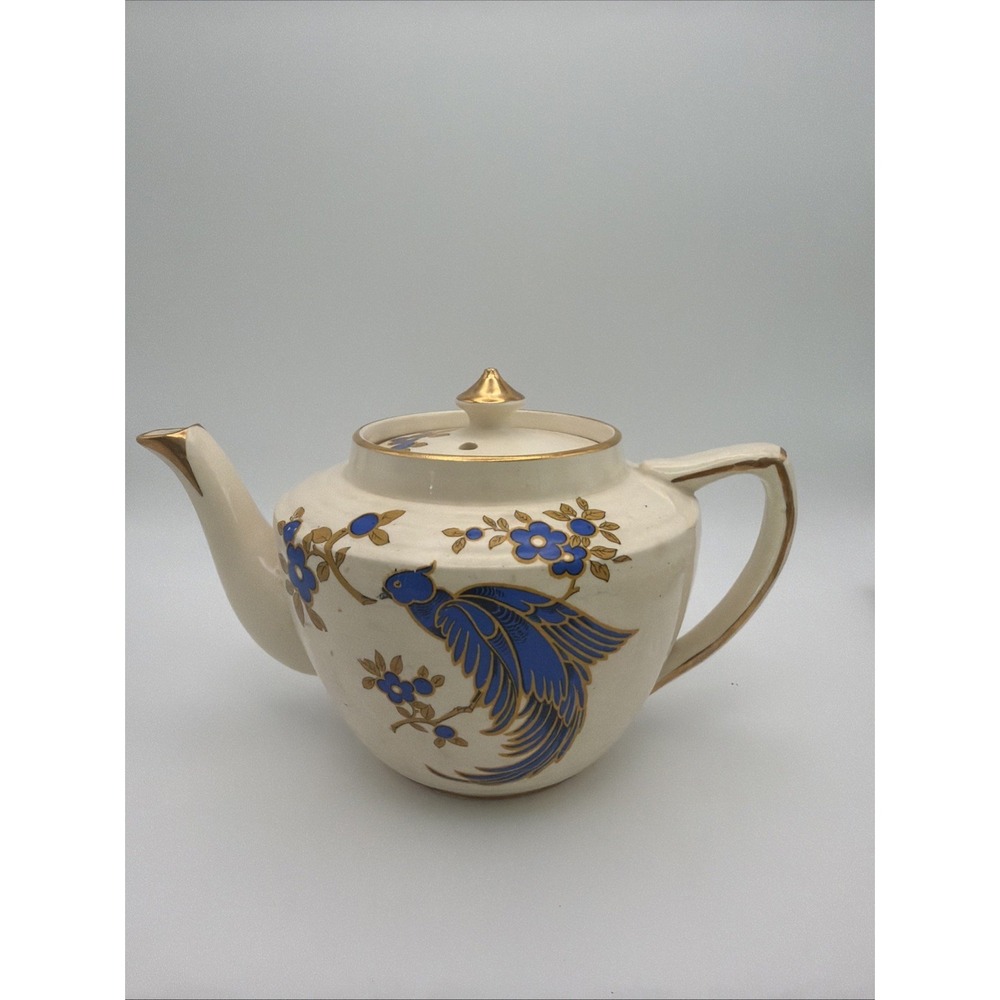 Vintage Arthur Wood 3890 Blue Bird Floral Teapot Gold Trim England Vintage